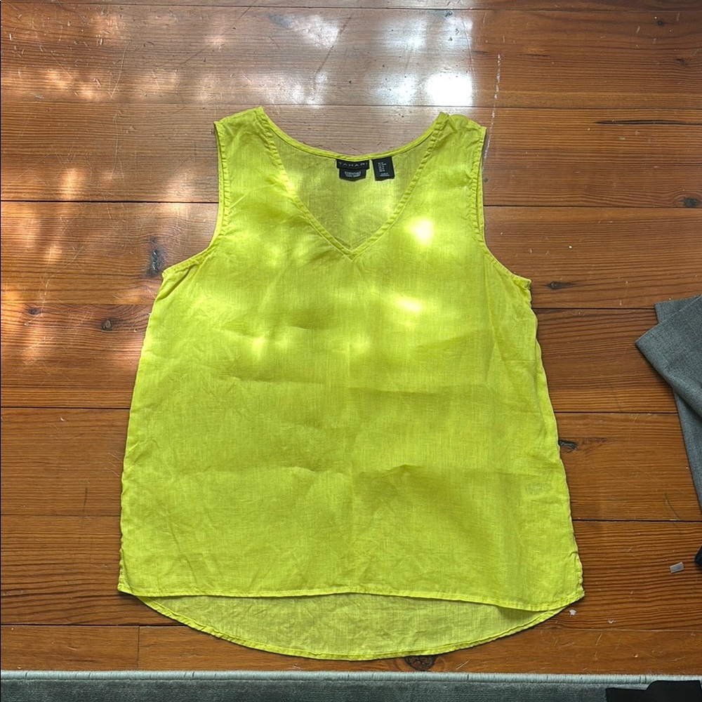 Tahari Boxy Relaxed Yellow Green Tank Top